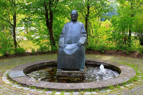 Statue of Sebastian Kneipp, Dillingen on the Danube, Swabia, Bavaria, by sculptor Nida-Rümelin,