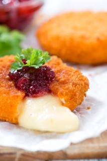 Fried Camembert (selective focus) with Cranberry sauce