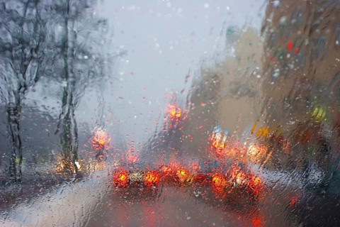 Poor visibility through the windshield in rain and snow, Munich, Bavaria, Germany, Europe