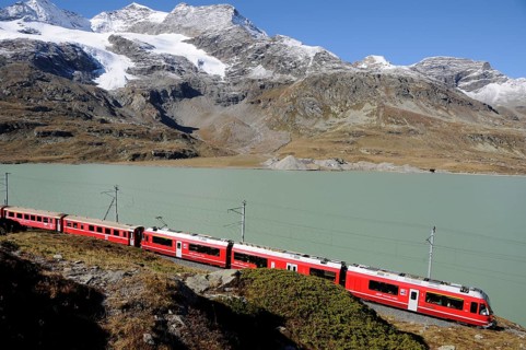 Swiss Alps: Train trip over Bernina Pass and Lake Bianco | Railway journey over the Bernina Pass