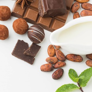 Top view cocoa beans truffles