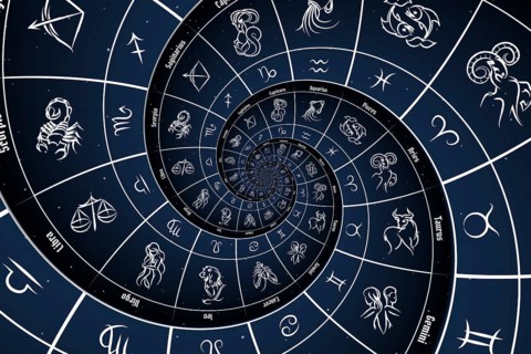 Astrology and alchemy sign background illustration - blue