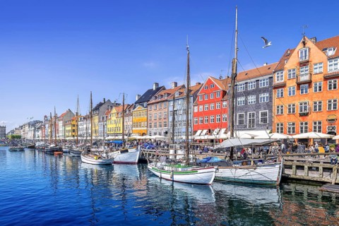 panoramic view at nyhavn in copenhagen, denmark