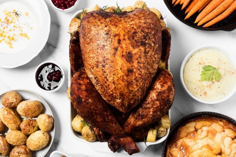 Flat lay roasted turkey tray