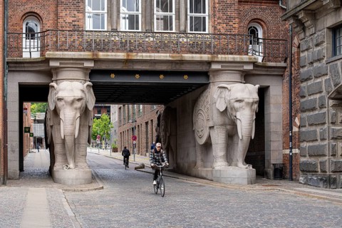 Copenhagen, Denmark, June 09, 2022: The famous elephant gate at the old Carlsberg brewery, Europe