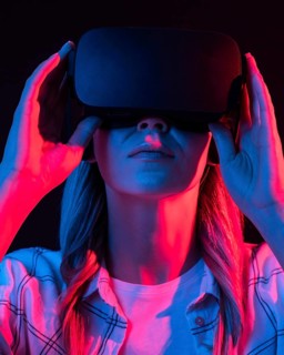 Close up woman with futuristic device