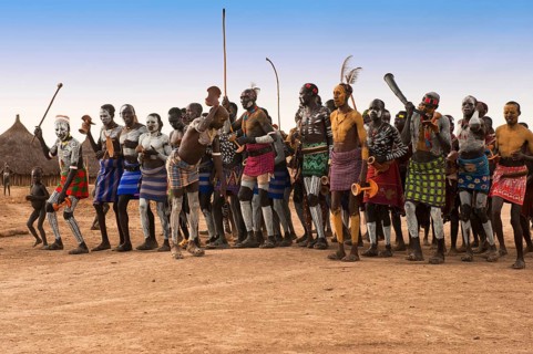 Karo people, traditional dance ceremony, Omo Valley, Southern Ethiopia, Karo