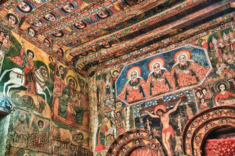 Ancient murals, mural paintings, Debre Birhan Selassie church, Gondar, Amhara region, Ethiopia,