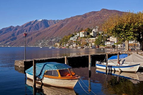 Monte Verita and Moscia, old harbour, Ascona, Lake Maggiore, Ticino, Lake Maggiore, Switzerland,