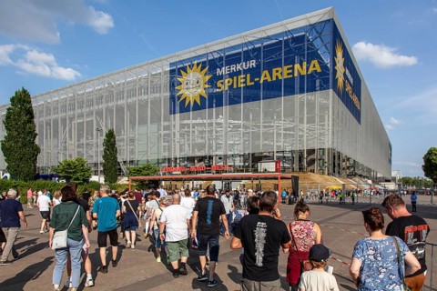 Concertgoers flock to the Arena Düsseldorf, North-West Entrance, Düsseldorf, North