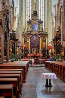 Prague Czech Republic. The interiors of the Gothic Church of Our Lady before Tyn in Old Town Square