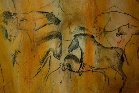 Cave painting, replica from Chauvet Cave in Southern France, Bavarian Forest National Park,