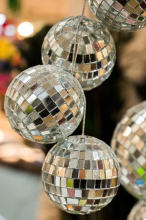 Disco balls with mirror pieces for dancing in a disco club