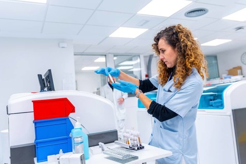 Female doctor working with samples in a modern laboratory in the hospital