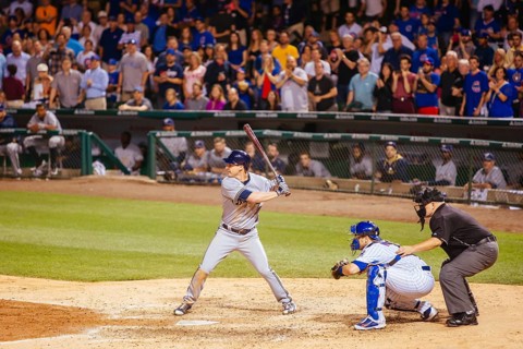 Chicago, USA, August 12, 2015: Chicago Cubs play Milwaukee Brewers on a warm summer's night at