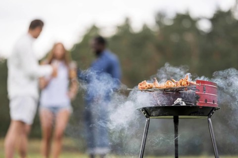 Barbecue roasting food with friends conversing. Resolution and high quality beautiful photo