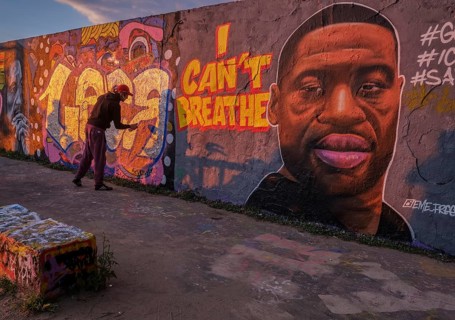 Germany, Berlin, 08. 06. 2020, Mauerpark, inner wall, graffiti wall, portrait of George Floyd
