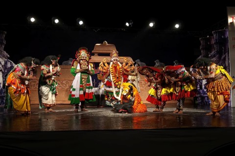 Yakshagana, Mahishamardini epic, traditional folk dance by Sri Chandrasekara Navada troupe near