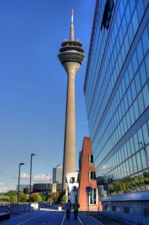 Rhine Tower, Media Harbour, Düsseldorf Harbour, Düsseldorf, North Rhine-Westphalia, Germany, Europe
