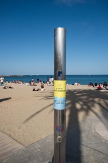 Closed shower due to lack of water on the beach in Barcelona, Spain, Europe