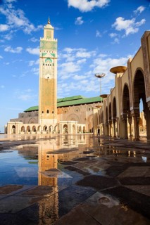 Great hassan II mosque and reflection in casablanca, morocco