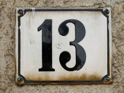 Vintage, house number plate, number 13, digit, anniversary, birthday, North Rhine-Westphalia,