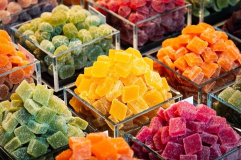 Sweets at La Boqueria market in Barcelona, Spain, Europe