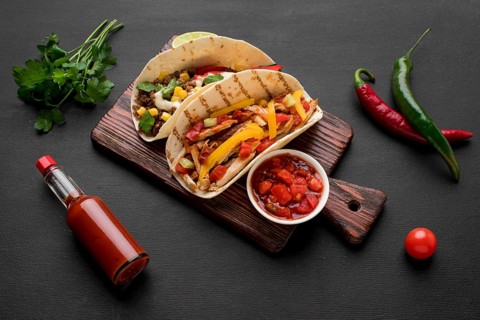 Top view fresh mexican food ready be served