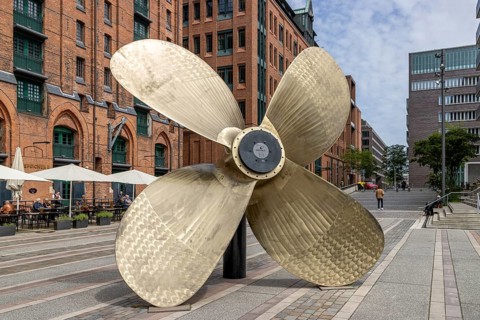 Ship's propeller in front of the International Maritime Museum Hamburg, Hamburg Speicherstadt,