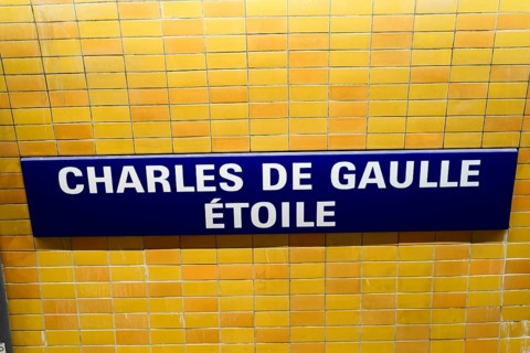 Underground sign Place Charles de Gaulle, Etoile Paris, France, Europe