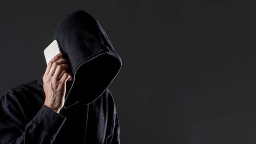 Side view male hacker talking smartphone with copy space, Resolution and high quality beautiful