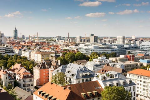 MUNICH, GERMANY - SEPTEMBER 30: View over Munich, Germany on September 30, 2015. Munich is the