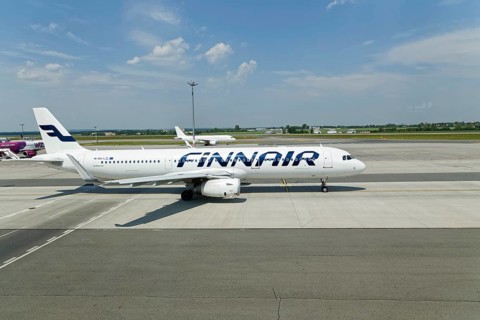 Travel, Finnair passenger plane at Prague Airport, Prague, Czech Republic, Europe