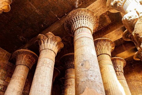 Beautiful decoration at the columns of the Temple of Khnum (the Ram Headed Egyptian God) in Esna,
