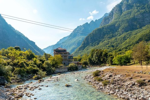Winged river from the small mosque in Dragobi in the Valbona Valley, Theth National Park, Albanian