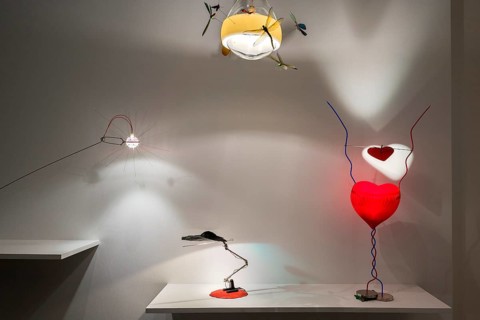 Light art objects by the light designer Ingo Maurer, Pinakothek der Moderne, Munich, Upper Bavaria,