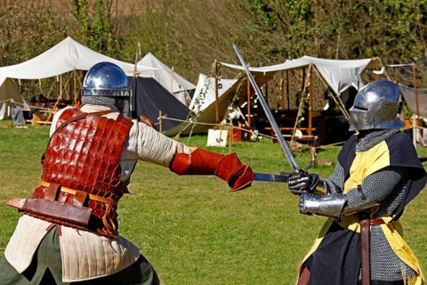Show fight, knight tournament, sword fight, medieval Easter market, Ronneburg, Hesse, knights,