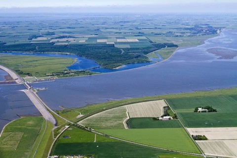Eider barrage, Katinger Watt nature reserve, Eider, Dithmarscher Eiderwatt, North Sea coast,