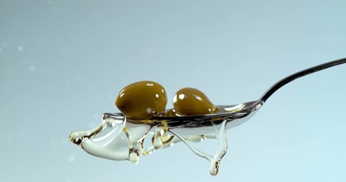 Green Olives, Olea europaea, Falling in a Spoon