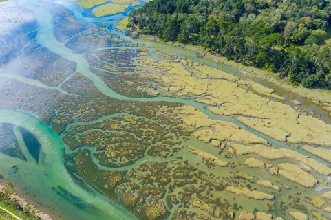 Aerial view of the estuary La Ria at high tide, Le Conquet, department of Finistere Pen ar Bed,