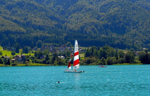Austria, Fuschl am See, Fuschl, lake, paddle boat, lido, Europe