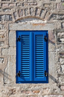 Closed window of a traditional house, Bodrum, Mugla, Turkey, Asia