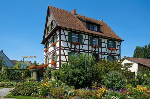 Half-timbered house on Reichenau Island, Lake Constance, Baden-Württemberg, Germany, Europe
