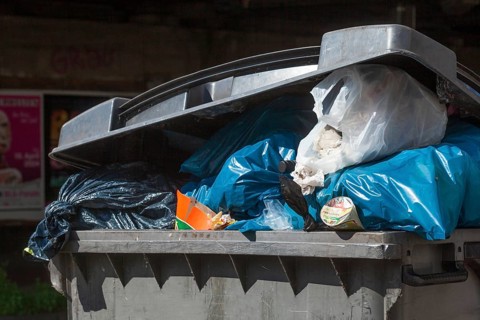 Overfilled rubbish container, Germany, Europe