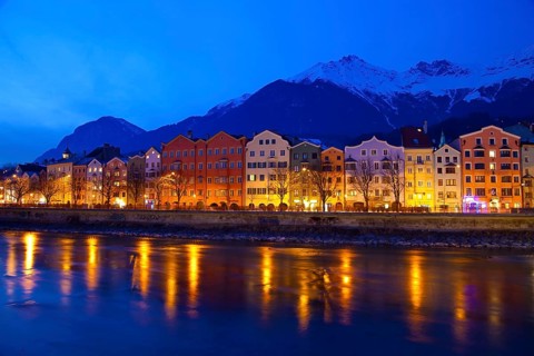 River Inn, Karwendel Mountains, Mariahilf district, Innsbruck, Tyrol, Austria, Europe