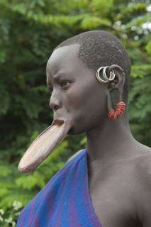 Surma woman with lip plate, Surma people, Tulgit, Omo Valley, Ethiopia, Africa