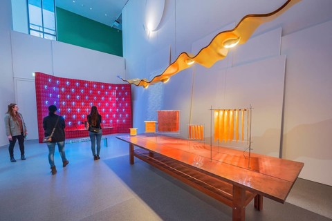 Light art objects by the light designer Ingo Maurer, Pinakothek der Moderne, Munich, Upper Bavaria,