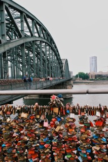 Love locks on a bridge over the Rhine, Cologne, Germany, Europe