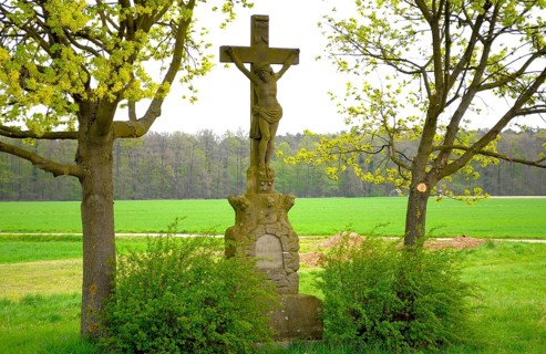 In spring, Crucifix between two trees, Crucifix between trees