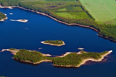 Islands in the Silver Lake, near Lohsa, Bautzen district, Lusatian Lakeland, Upper Lusatia, Saxony,